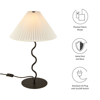 Wave Squiggle Table Lamp with white pleated fabric shade, black metal base, in-line switch on Tampa Home & Garden Store