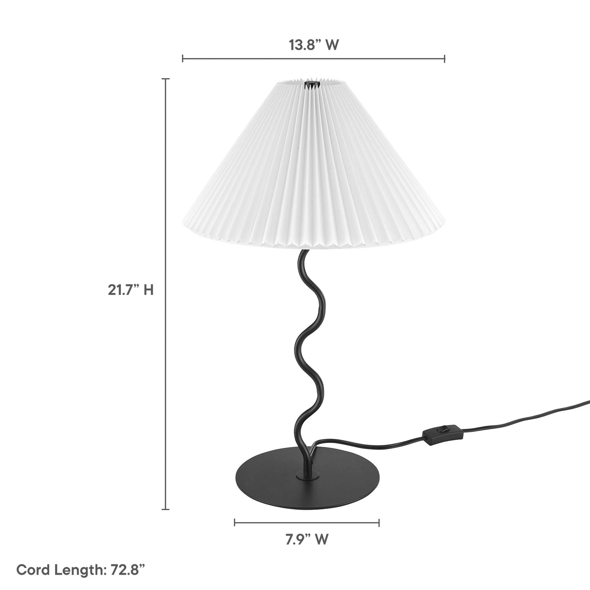 Wave Squiggle table lamp white pleated shade, black base, twisted cord by Modway on Tampa Home & Garden Store