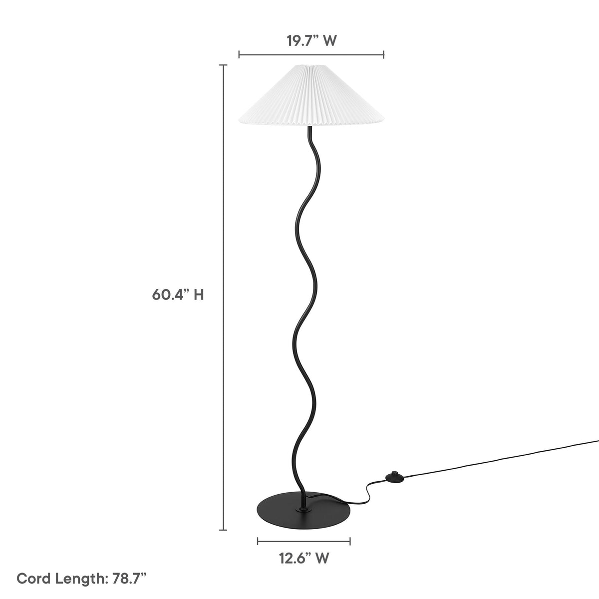 Wave Squiggle Floor Lamp with white pleated shade and black curved stem by HouseOfZazla on Tampa Home & Garden Store