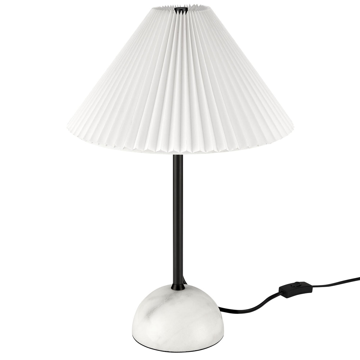 Illusion Marble Dome Table Lamp with white pleated shade, marble sphere base, black stem on Tampa Home & Garden Store