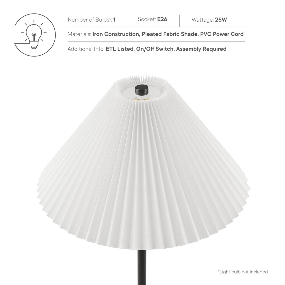 Illusion Marble Dome Table Lamp by Modway with white pleated fabric shade and black stem on Tampa Home & Garden Store