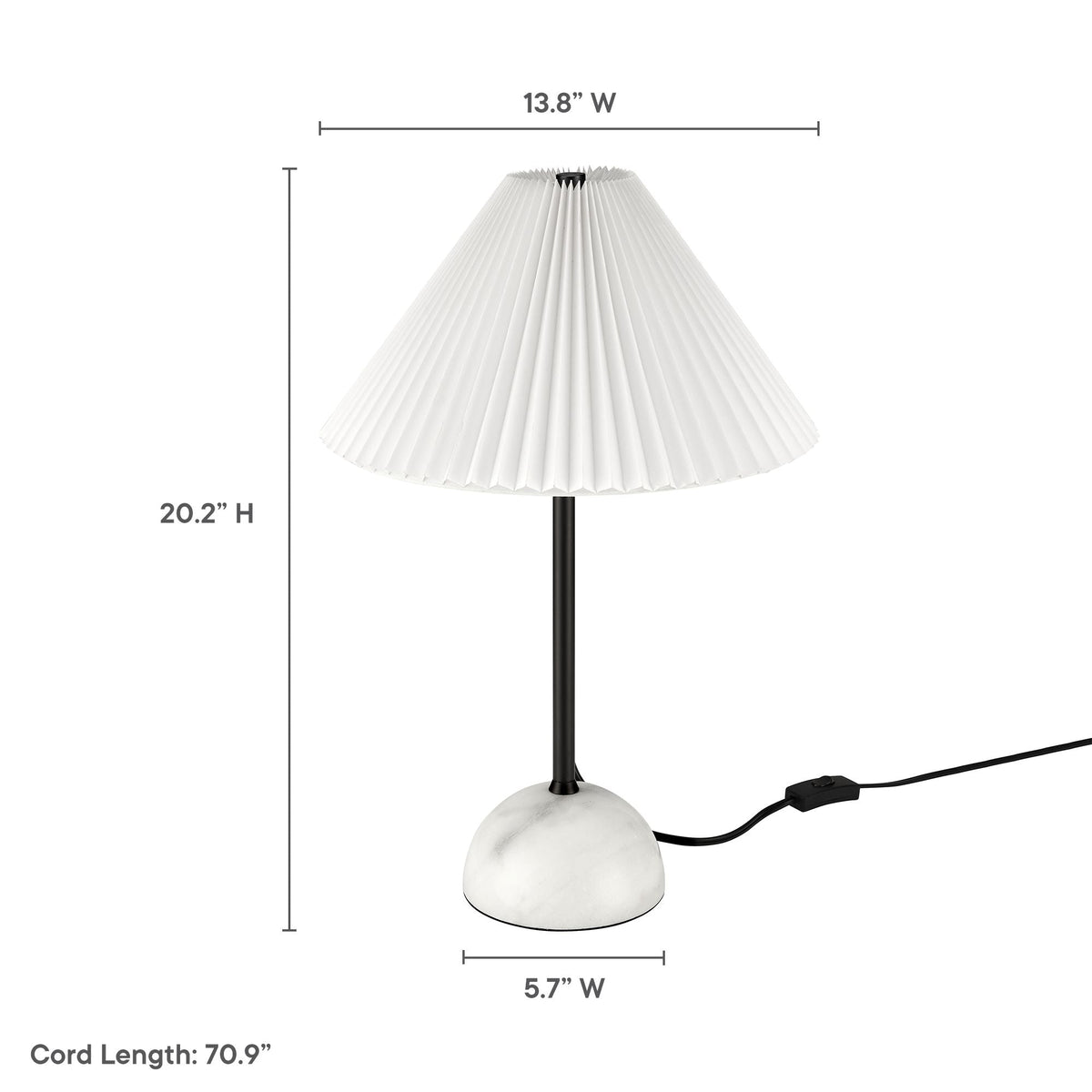Illusion Marble Dome Table Lamp by Modway white pleated shade with marble base on Tampa Home & Garden Store