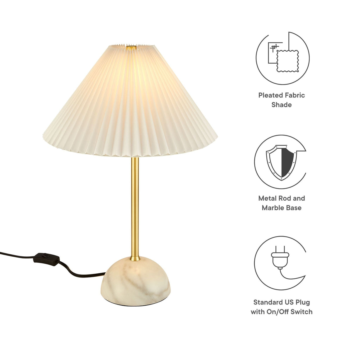 Illusion Marble Dome Table Lamp with cream pleated shade and marble base on gold stem on Tampa Home & Garden Store