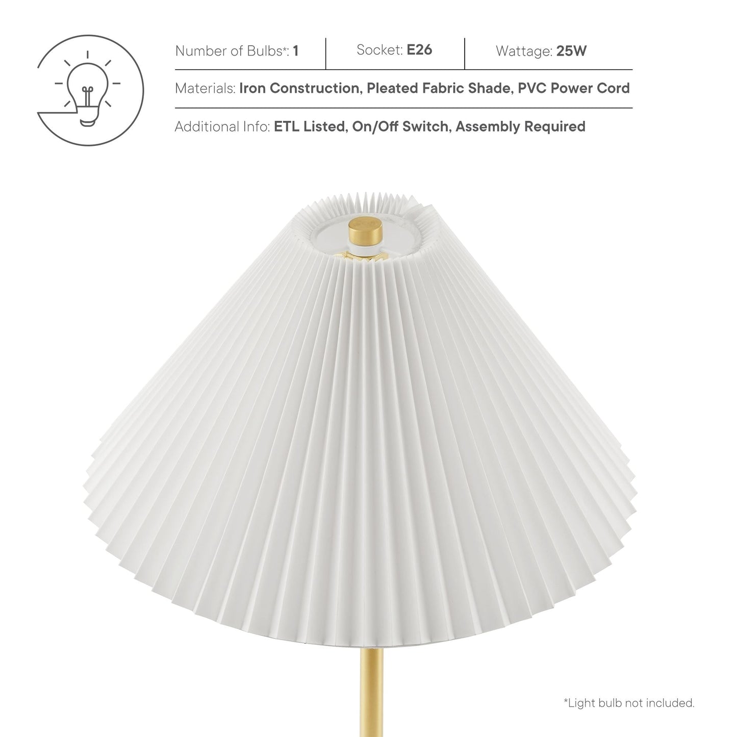 Illusion Marble Dome Table Lamp by Modway, white pleated shade, gold base on Tampa Home & Garden Store