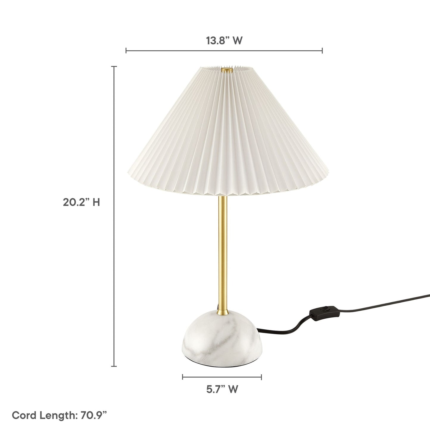 Illusion Marble Dome Table Lamp by Modway with pleated white shade and gold stem on Tampa Home & Garden Store