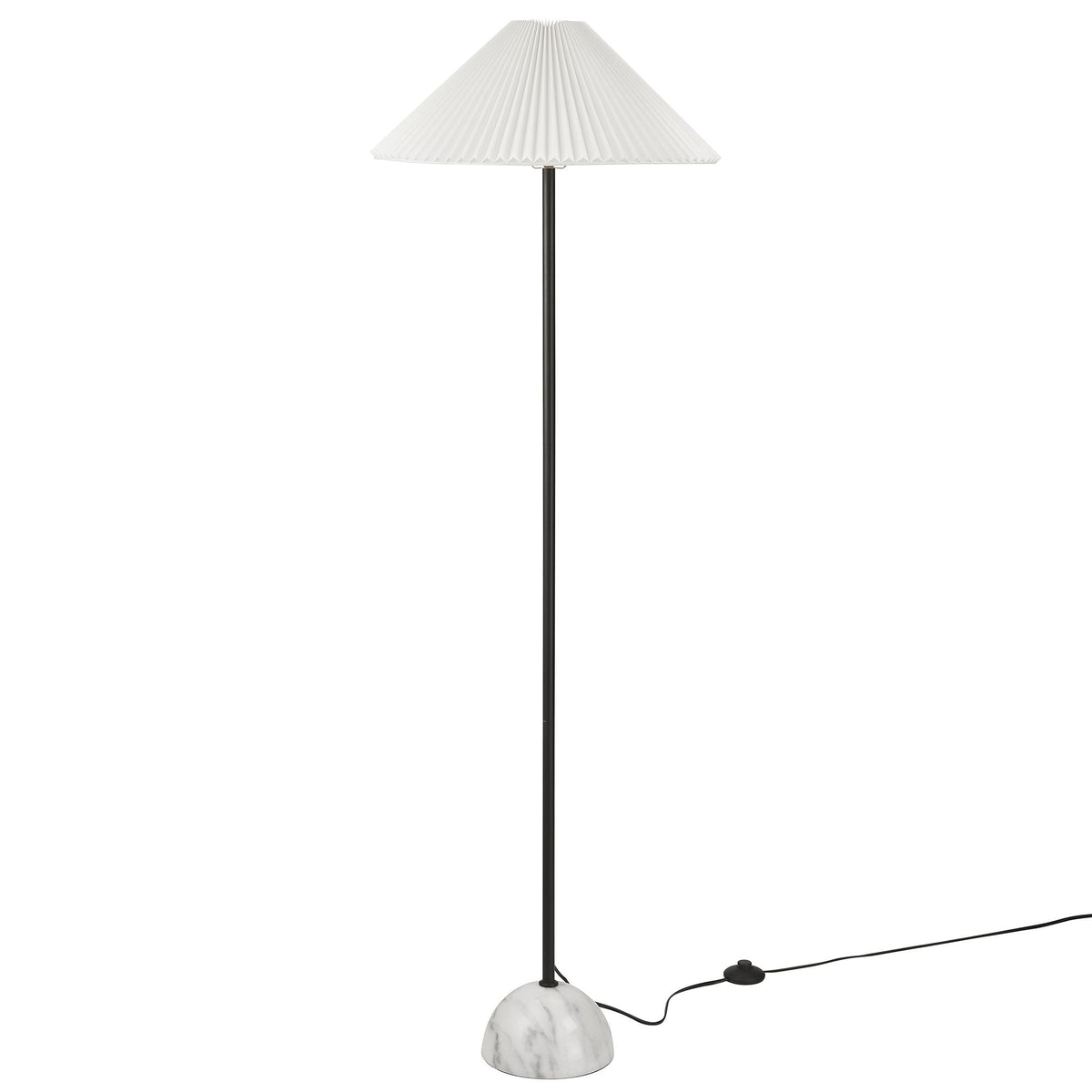 Illusion Marble Dome Floor Lamp with white pleated shade, black stem, marble base spheres on Tampa Home & Garden Store