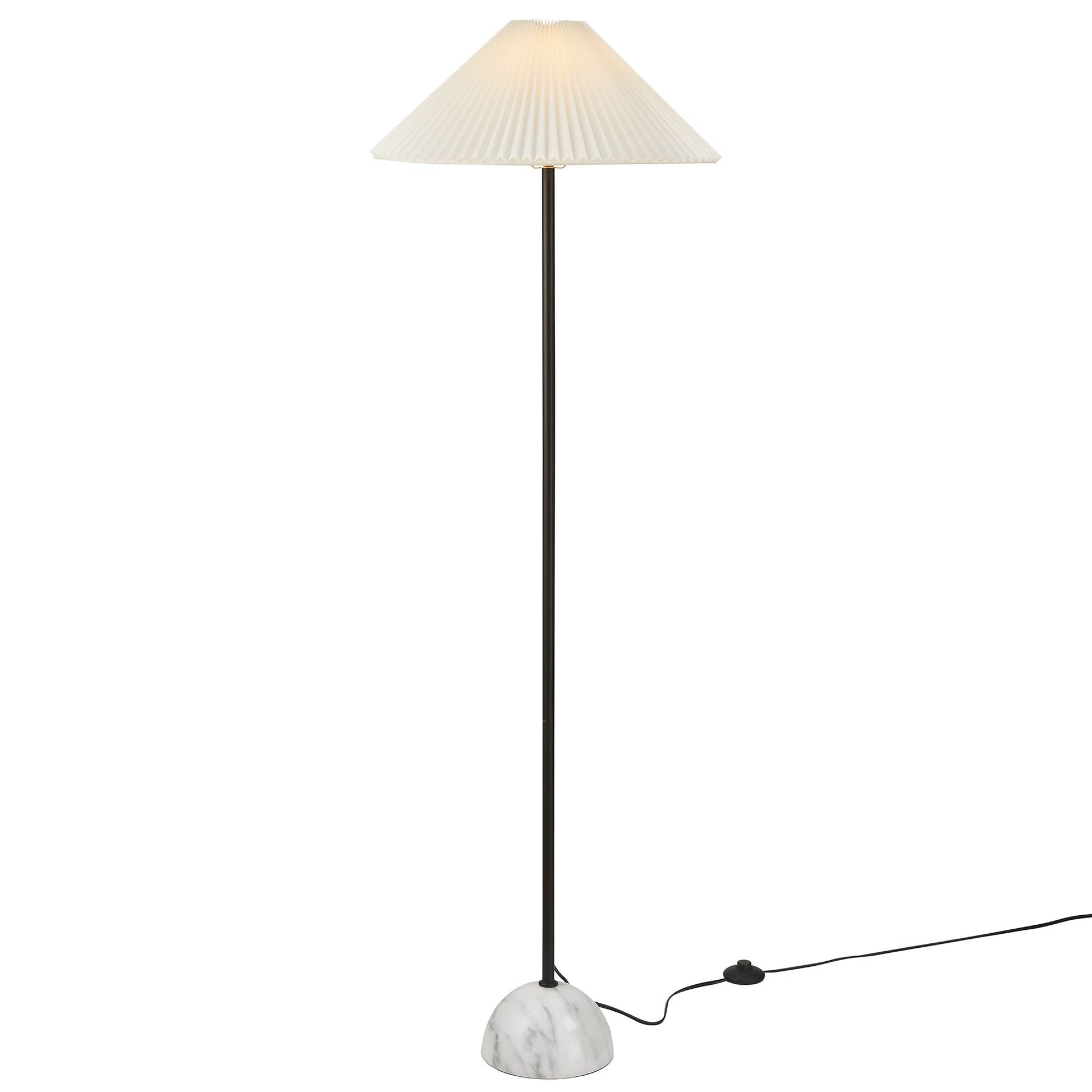 Illusion Marble Dome Floor Lamp with white pleated shade and marble base on a black stand on Tampa Home & Garden Store