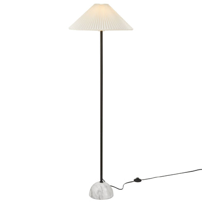 Illusion Marble Dome Floor Lamp with white pleated shade and marble base on a black stand on Tampa Home & Garden Store