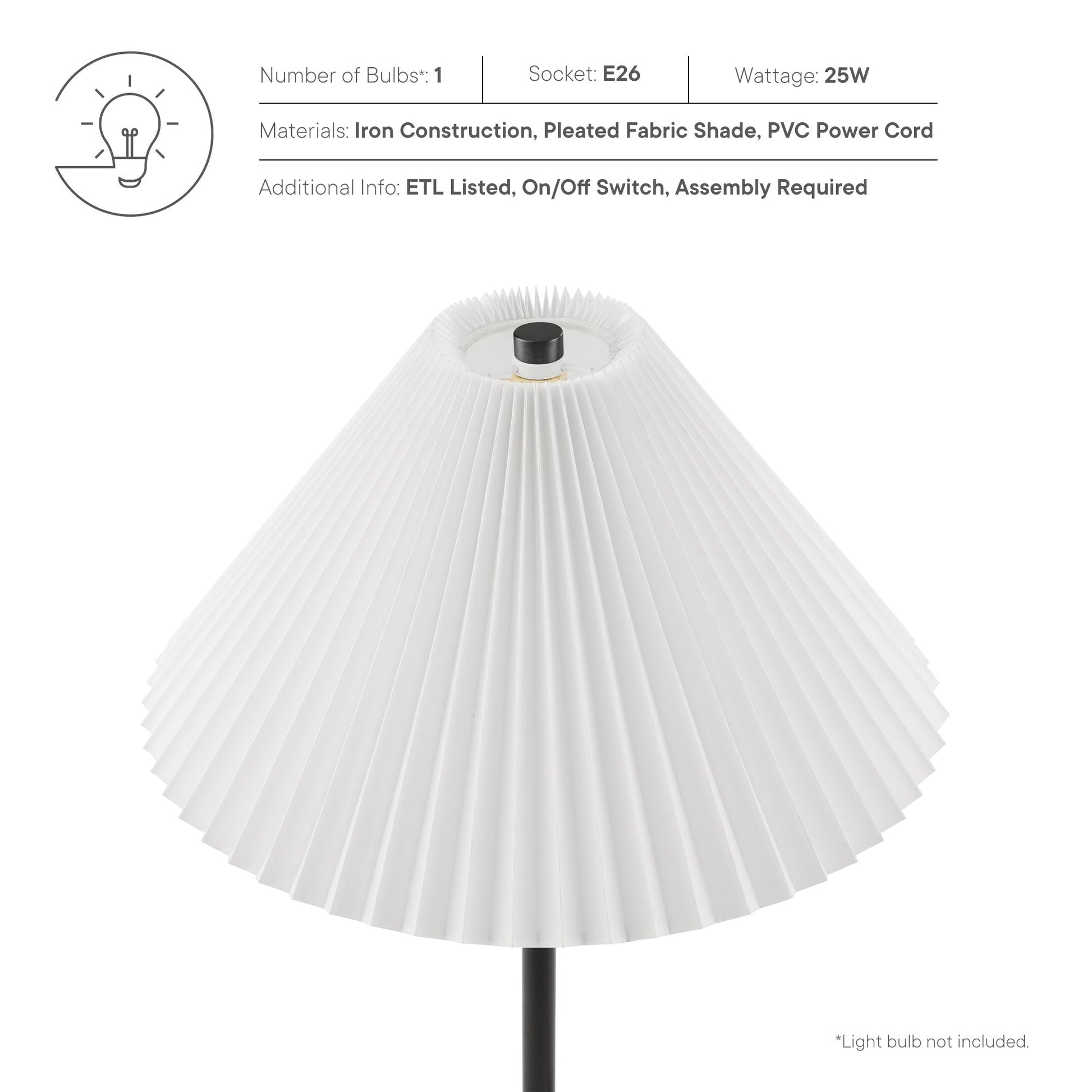 Floor lamp Illusion Marble Dome white pleated shade, black stem on Tampa Home & Garden Store