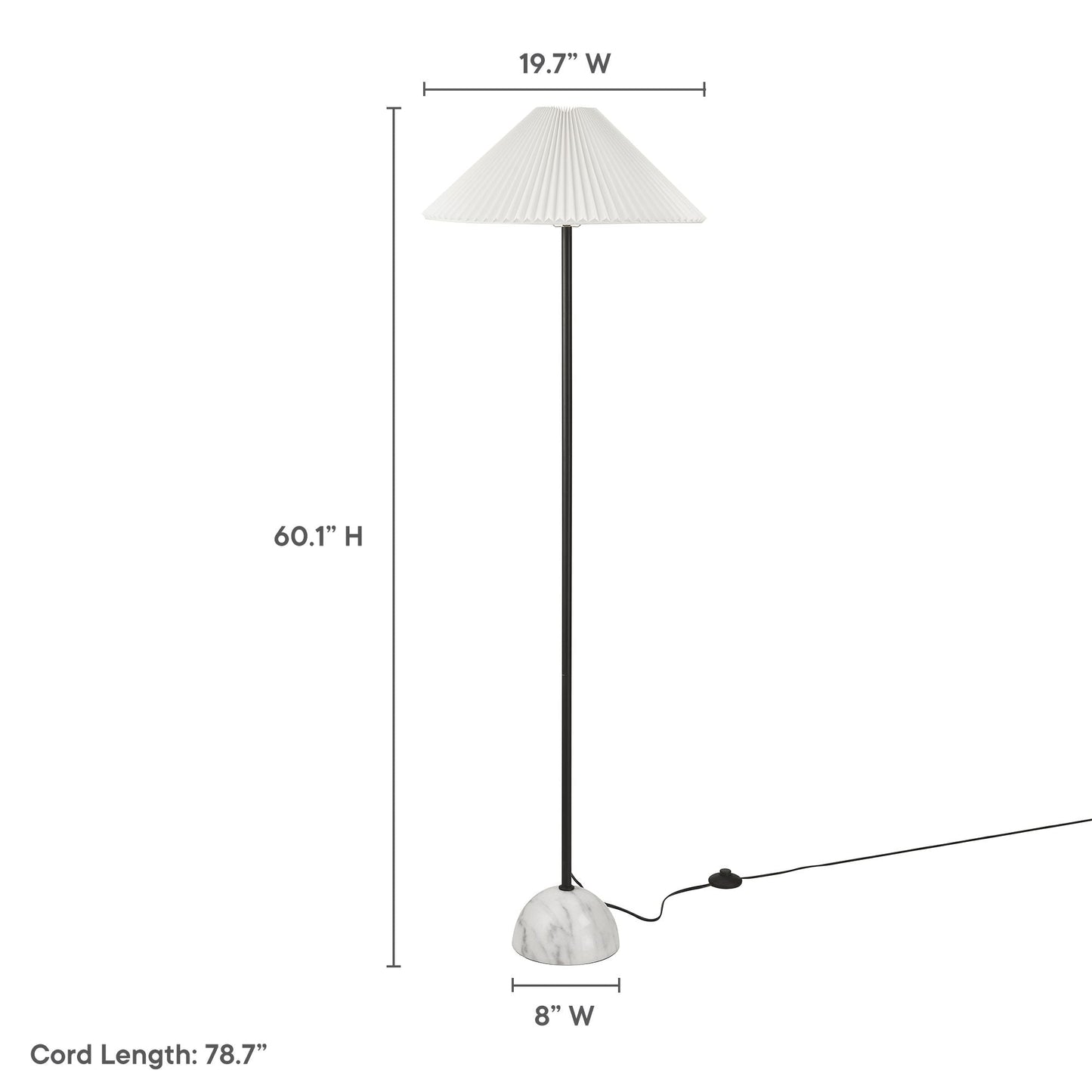 Illusion Marble Dome Floor Lamp with white pleated shade, black metal stem, marble base on Tampa Home & Garden Store