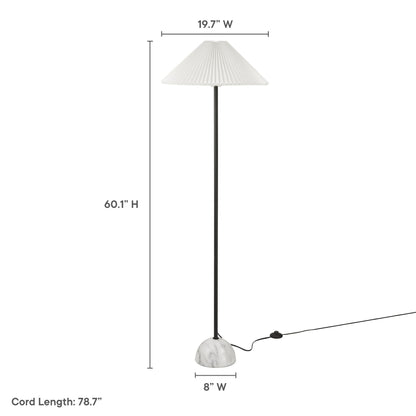 Illusion Marble Dome Floor Lamp with white pleated shade, black metal stem, marble base on Tampa Home & Garden Store