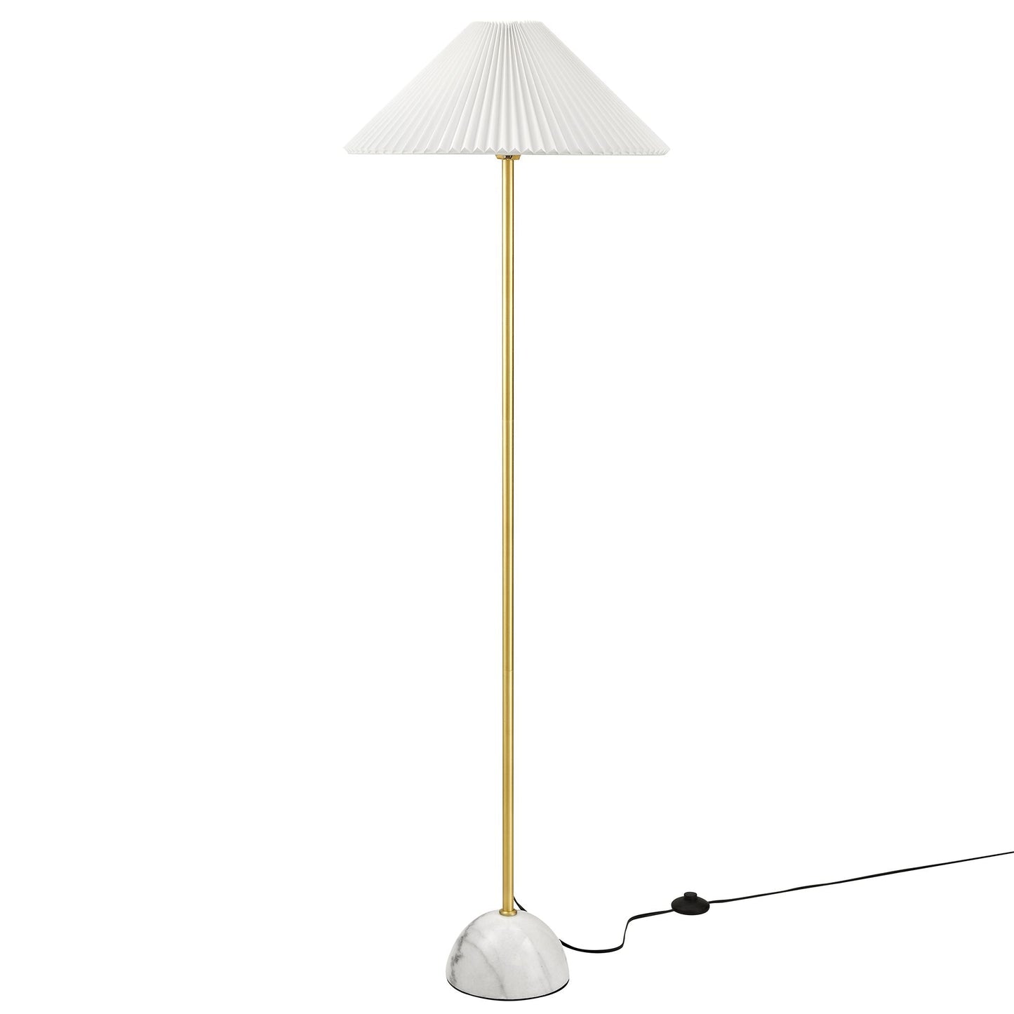 Illusion Marble Dome Floor Lamp by Modway with white pleated shade, brass stem, marble base on Tampa Home & Garden Store