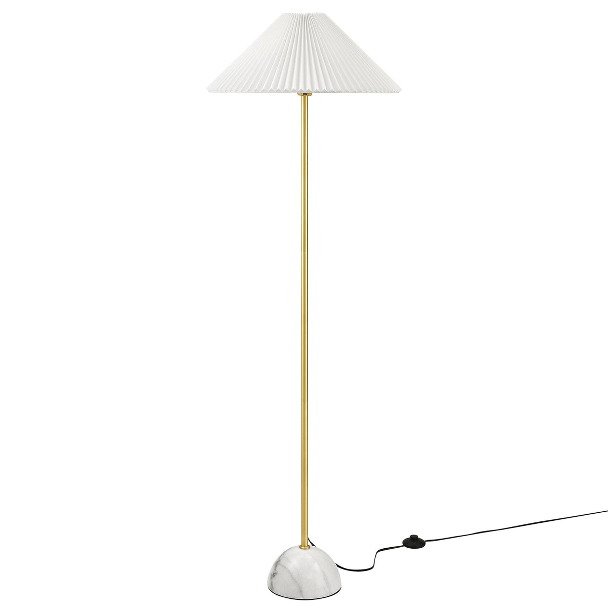 Illusion Marble Dome Floor Lamp by Modway with white pleated shade, brass stem, marble base on Tampa Home & Garden Store