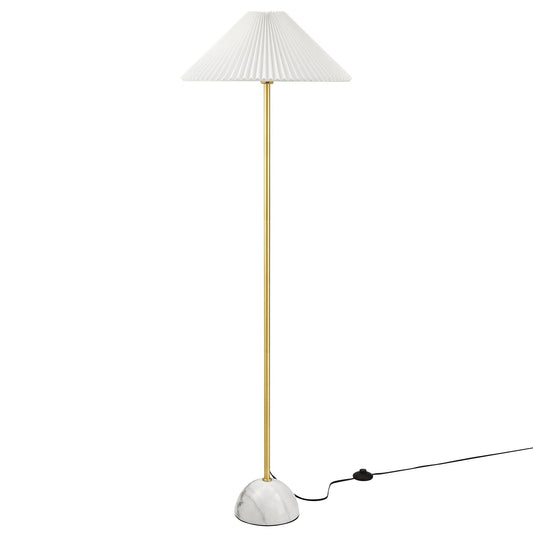Illusion Marble Dome Floor Lamp by Modway with white pleated shade, brass stem, marble base on Tampa Home & Garden Store