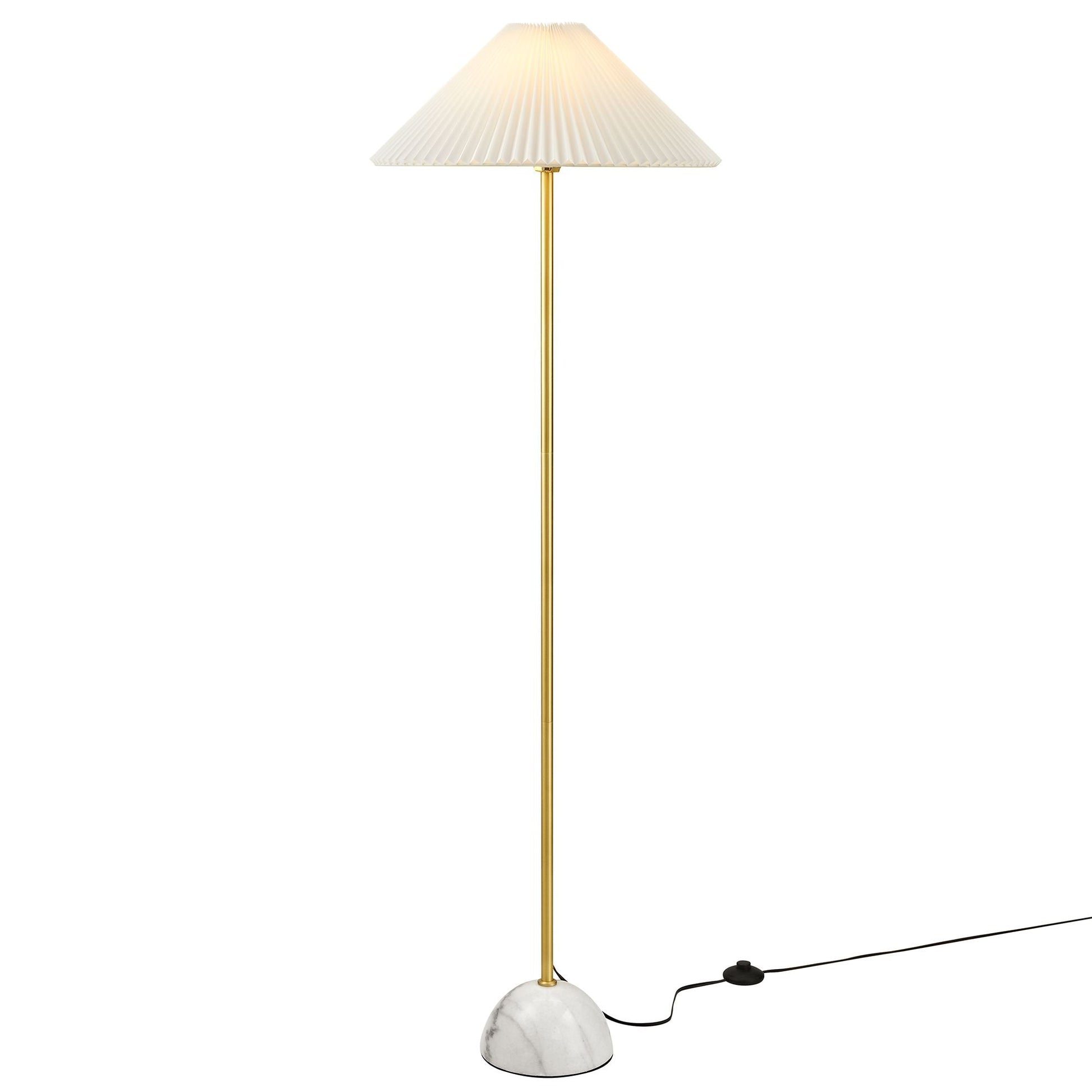 Illusion Marble Dome Floor Lamp by Modway, white pleated shade, gold stem, marble base on Tampa Home & Garden Store