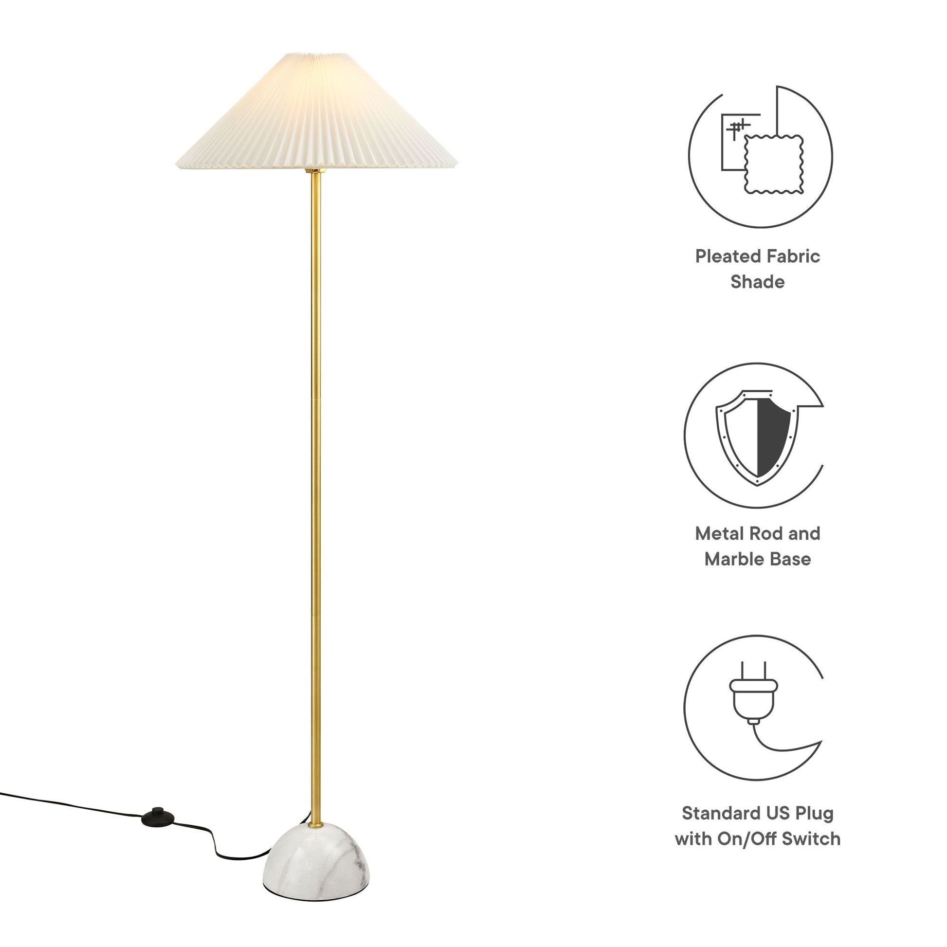Illusion Marble Dome Floor Lamp with pleated cream shade, gold metal rod and marble base on Tampa Home & Garden Store