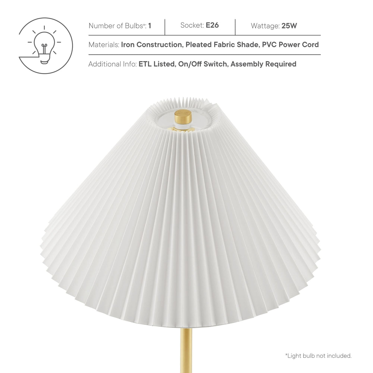 Illusion Marble Dome Floor Lamp white pleated shade with gold stem Modway on Tampa Home & Garden Store