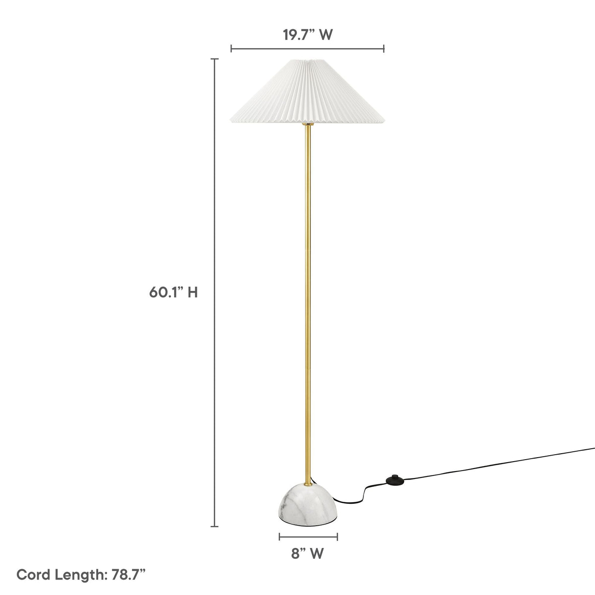 Illusion Marble Dome Floor Lamp by Modway, white pleated shade with brass stem and marble base on Tampa Home & Garden Store