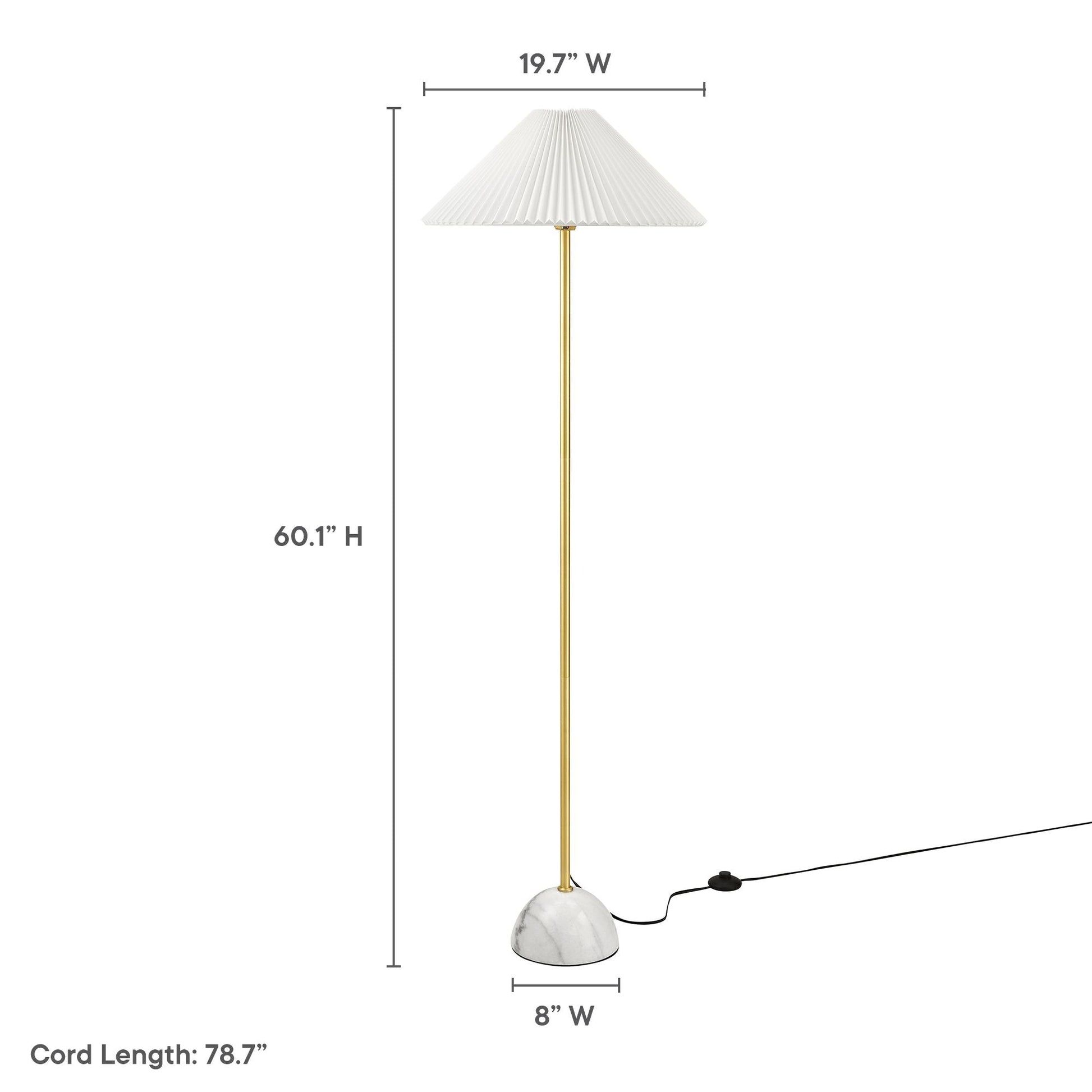 Illusion Marble Dome Floor Lamp by Modway, white pleated shade with brass stem and marble base on Tampa Home & Garden Store