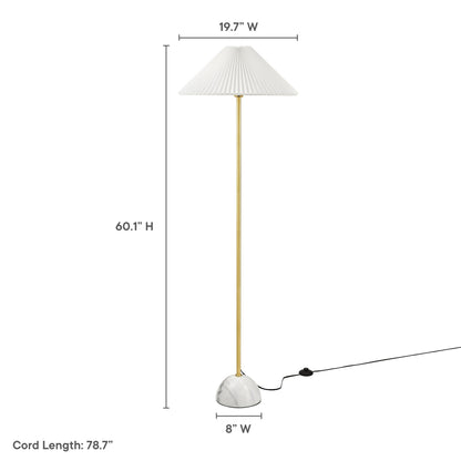 Illusion Marble Dome Floor Lamp by Modway, white pleated shade with brass stem and marble base on Tampa Home & Garden Store