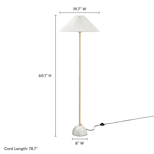 Illusion Marble Dome Floor Lamp by Modway, white pleated shade with brass stem and marble base on Tampa Home & Garden Store