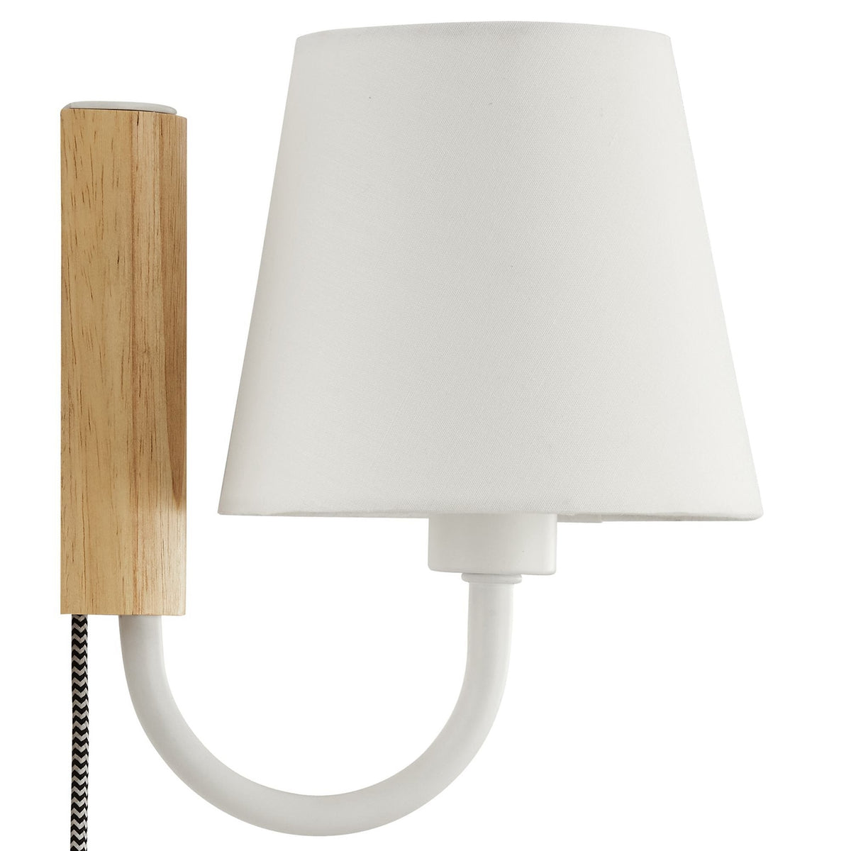 Sunlit Swivel Wall Sconce by Modway, white fabric shade with natural wood post and braided cord on Tampa Home & Garden Store