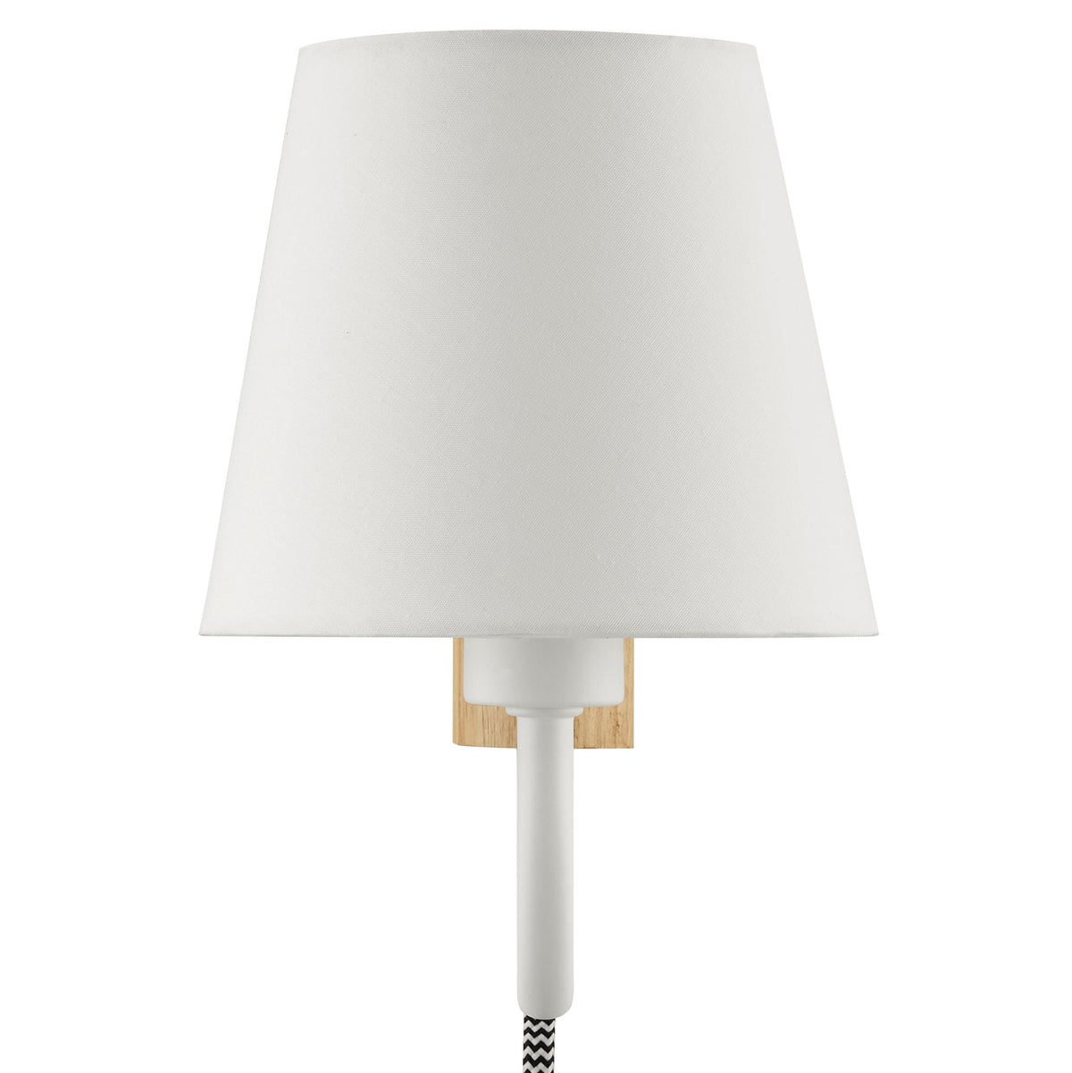 Sunlit Swivel Wall Sconce white fabric shade with wooden stem on Tampa Home & Garden Store