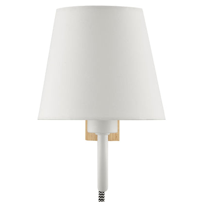 Sunlit Swivel Wall Sconce white fabric shade with wooden stem on Tampa Home & Garden Store
