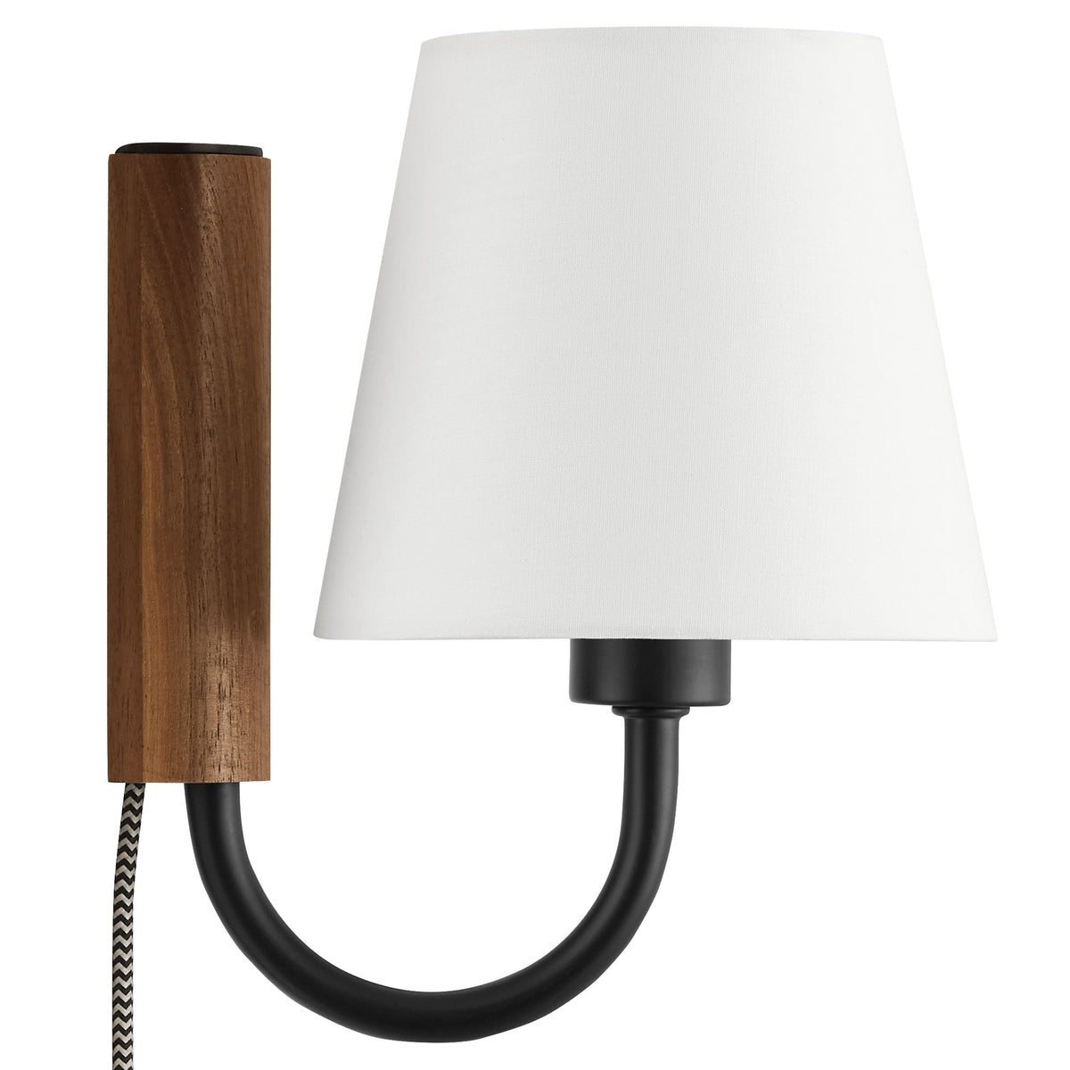 Sunlit Swivel Wall Sconce Modway white fabric shade with black metal arm and wood post cord on Tampa Home & Garden Store