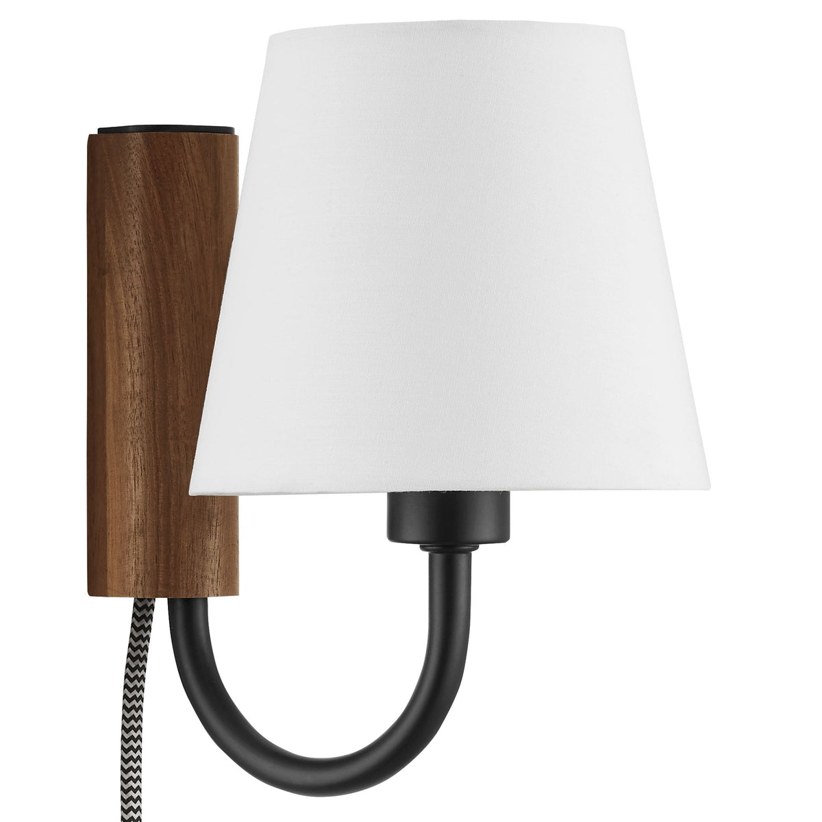 Sunlit Swivel Wall Sconce by Modway white fabric shade with wood stem and black metal on Tampa Home & Garden Store