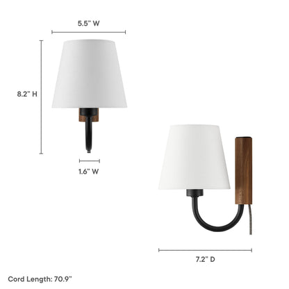 Sunlit Swivel Wall Sconce white fabric shade with black metal stem and wood accent by HouseOfZazla on Tampa Home & Garden Store