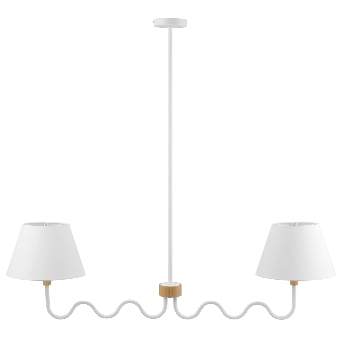 Sunlit Squiggle 2-Arm Pendant Light by Modway, white with two shades on a curly cord on Tampa Home & Garden Store