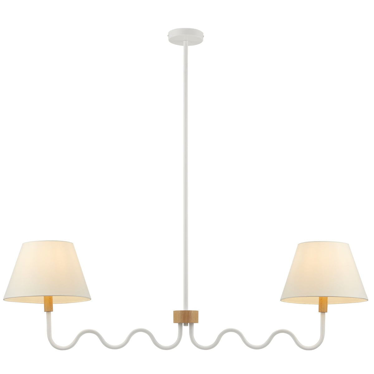 Sunlit Squiggle 2-Arm Pendant Light by Modway; white fixture with cream shades and curved arms on Tampa Home & Garden Store