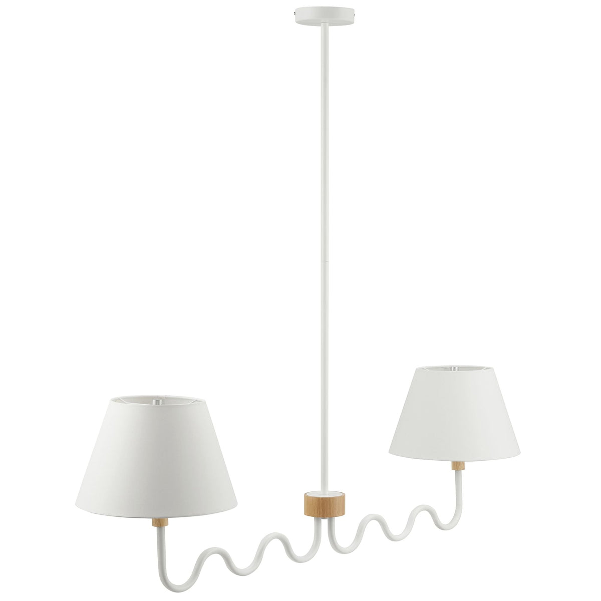 Sunlit Squiggle 2-Arm Pendant Light by Modway with white shades and curly cord on Tampa Home & Garden Store