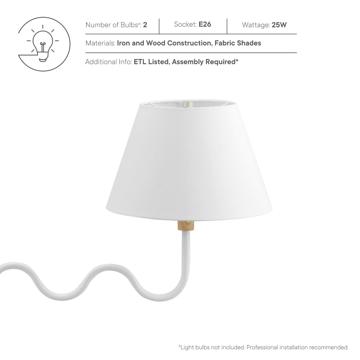 Sunlit Squiggle 2-Arm Pendant Light white fabric shade iron wood construction by HouseOfZazla on Tampa Home & Garden Store