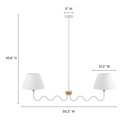 Sunlit Squiggle 2-Arm Pendant Light white metal with wood accents two shades curved cord on Tampa Home & Garden Store