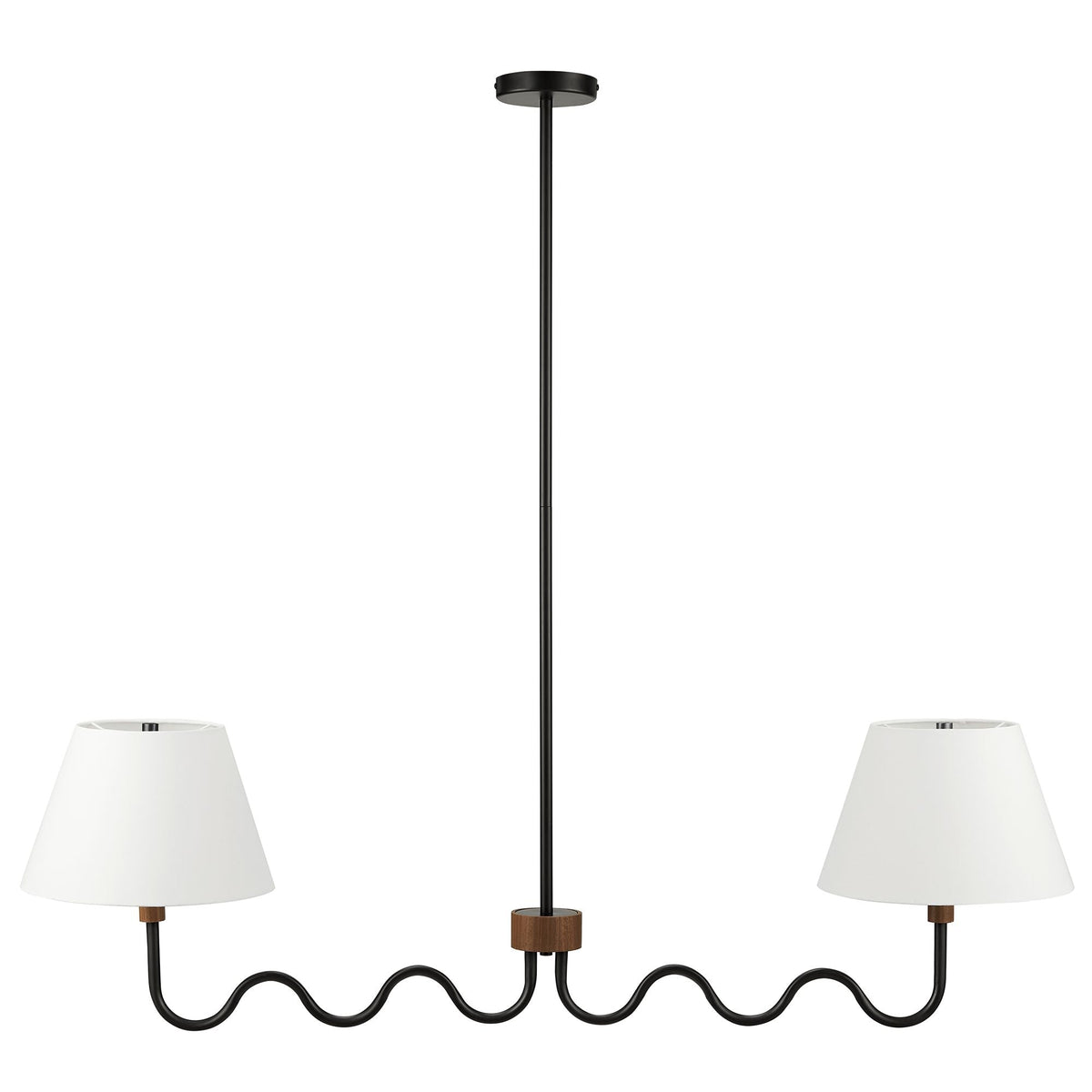 Sunlit Squiggle 2-Arm Pendant Light by Modway, black metal fixture with 2 white conical shades on Tampa Home & Garden Store