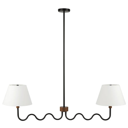 Sunlit Squiggle 2-Arm Pendant Light by Modway, black metal fixture with 2 white conical shades on Tampa Home & Garden Store