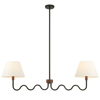 Sunlit Squiggle 2-Arm Pendant Light; black metal stem, fabric shades and squiggle cord on Tampa Home & Garden Store