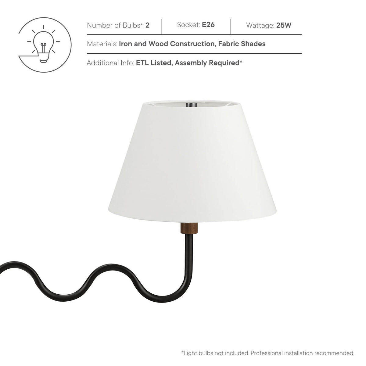 Sunlit Squiggle 2-Arm Pendant Light white fabric shade with squiggle cord HouseOfZazla on Tampa Home & Garden Store