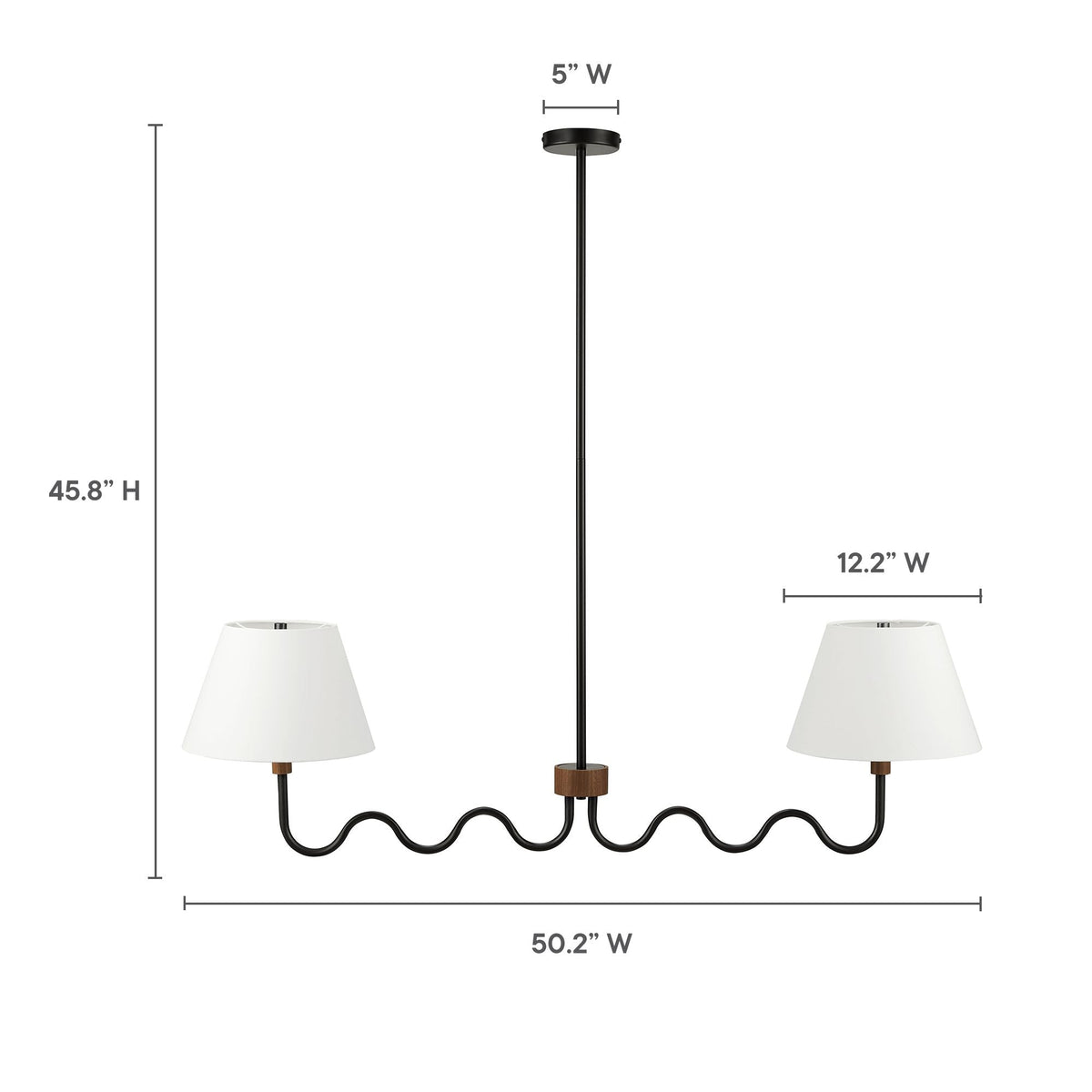 Sunlit Squiggle 2-Arm pendant chandelier with black metal frame and white shade lamps on Tampa Home & Garden Store