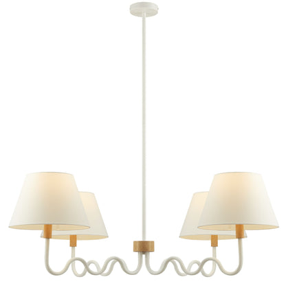 Sunlit Squiggle 4-Arm Pendant Light by Modway, white shades with wood accents and a curly cord on Tampa Home & Garden Store