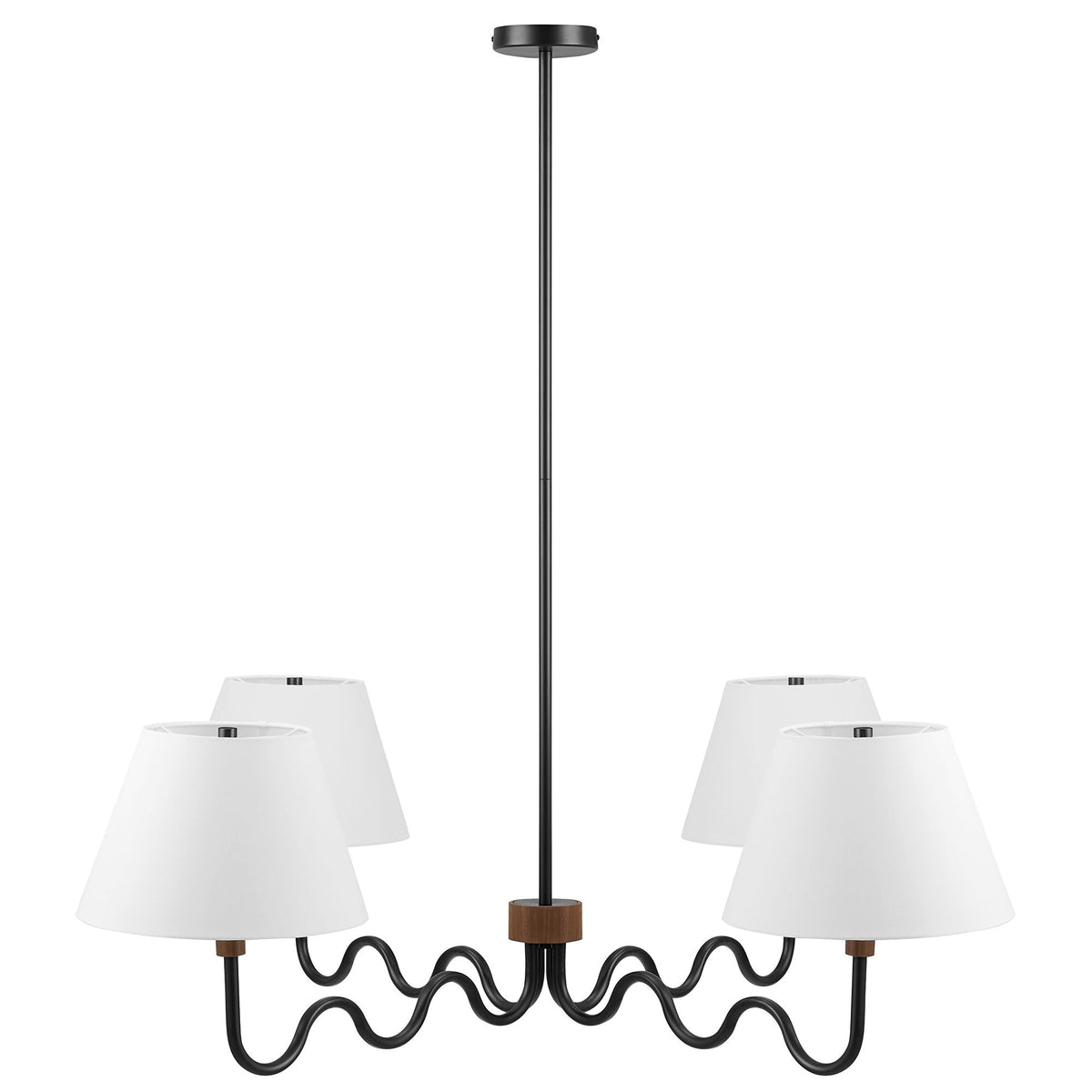 Sunlit Squiggle 4-Arm Pendant Light by Modway with white shades and black metal arms on Tampa Home & Garden Store