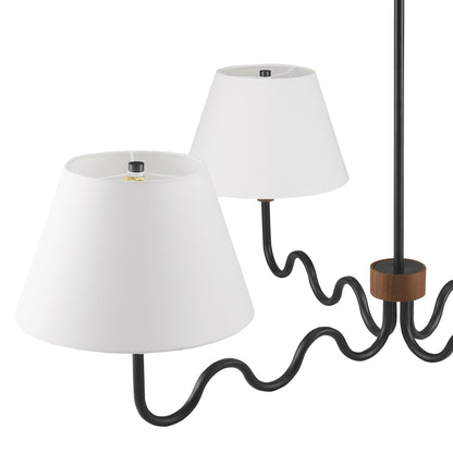 Sunlit Squiggle 4-Arm Pendant Light white fabric shades, black cord, wood accents on Tampa Home & Garden Store