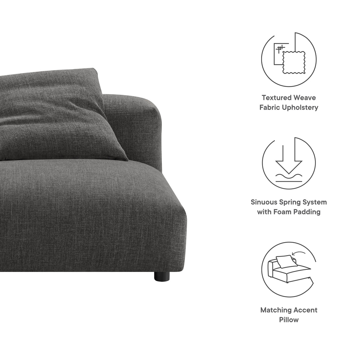 Solace Modular Armless Chair in dark gray textured fabric upholstery by Modway on Tampa Home & Garden Store