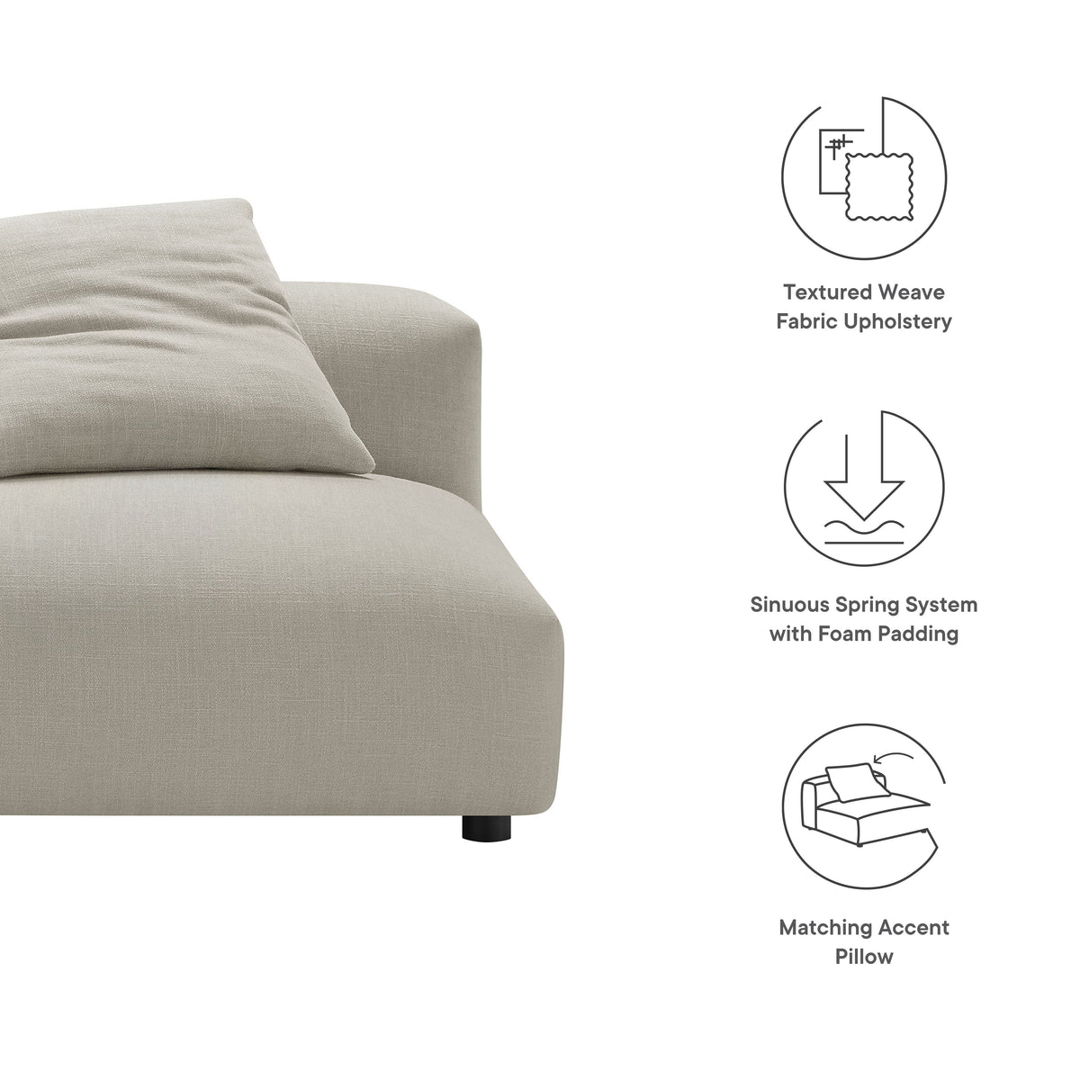 Solace Modular Upholstered Fabric Armless Chair beige textured weave upholstery on Tampa Home & Garden Store