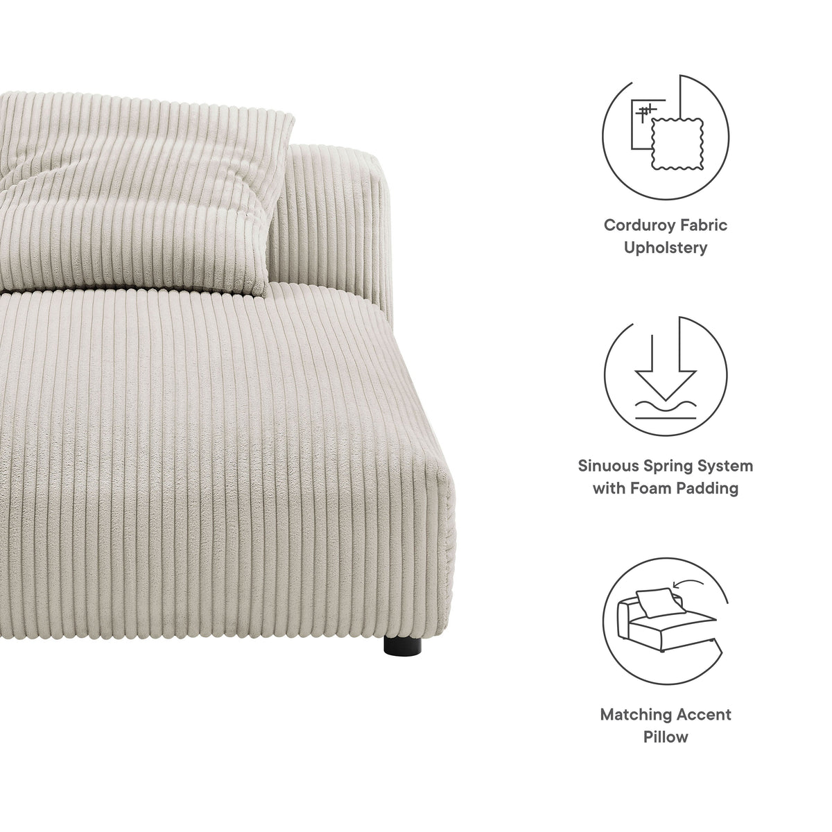 Solace modular corduroy upholstered armless chaise lounge beige fabric by HouseOfZazla on Tampa Home & Garden Store
