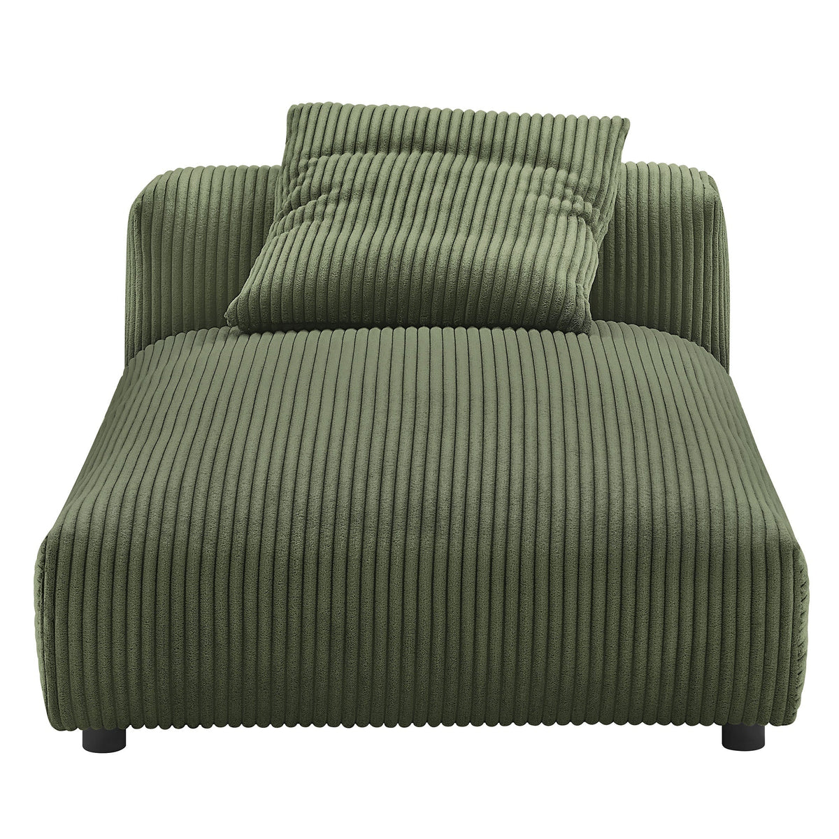 Solace modular corduroy armless chaise lounge in olive green ribbed upholstery on Tampa Home & Garden Store