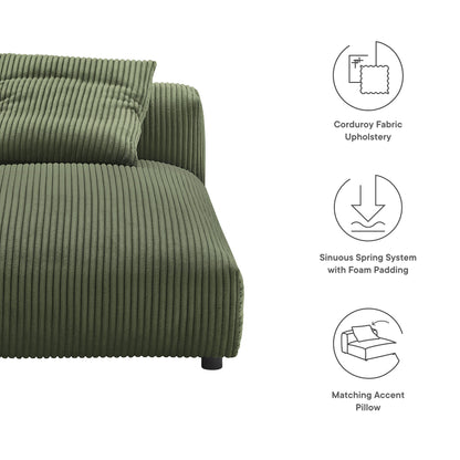Solace modular armless chaise lounge in olive green corduroy upholstery by HouseOfZazla on Tampa Home & Garden Store