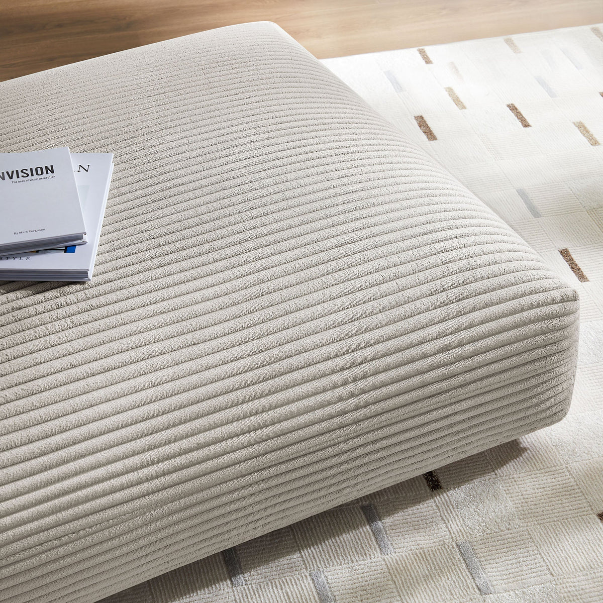 Solace Modular Corduroy Upholstered Ottoman beige fabric on Tampa Home & Garden Store